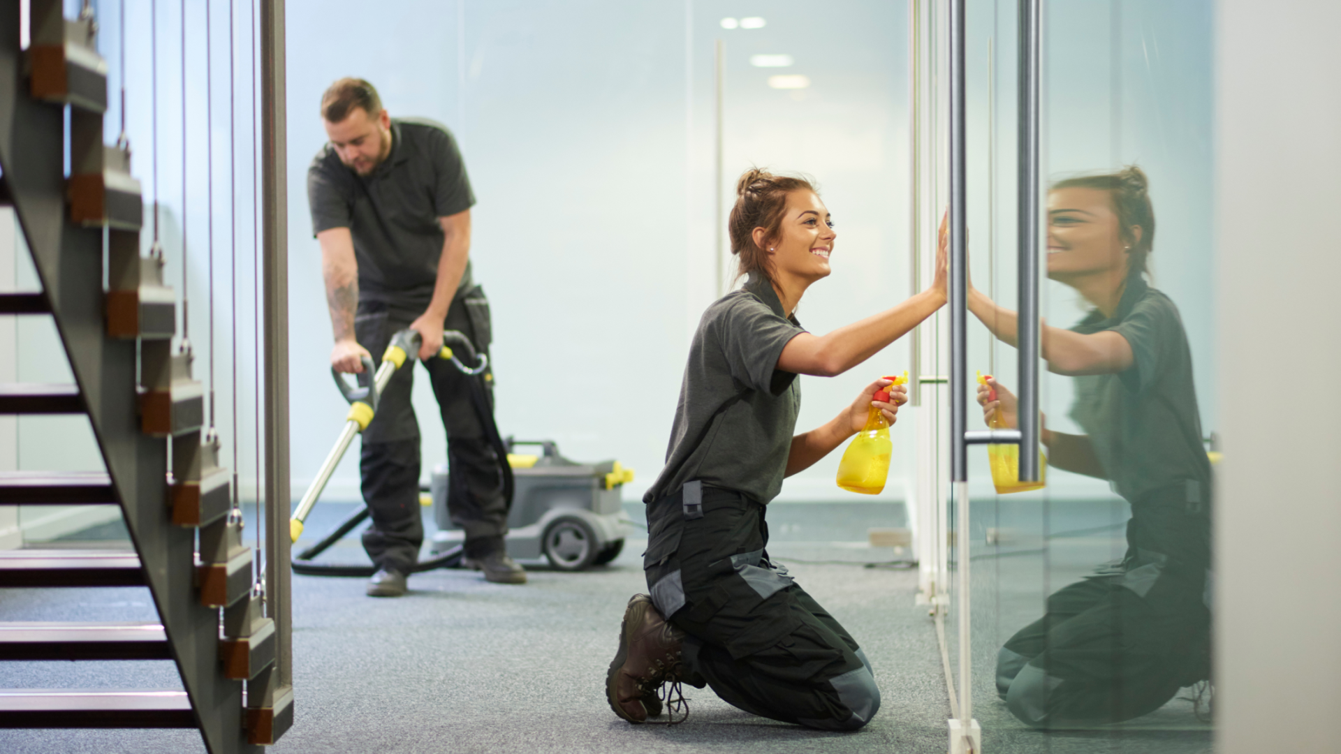 Commercial cleaning services in Cambridge by TEKA Cleaning are being done in a communal area using a karcher hoover