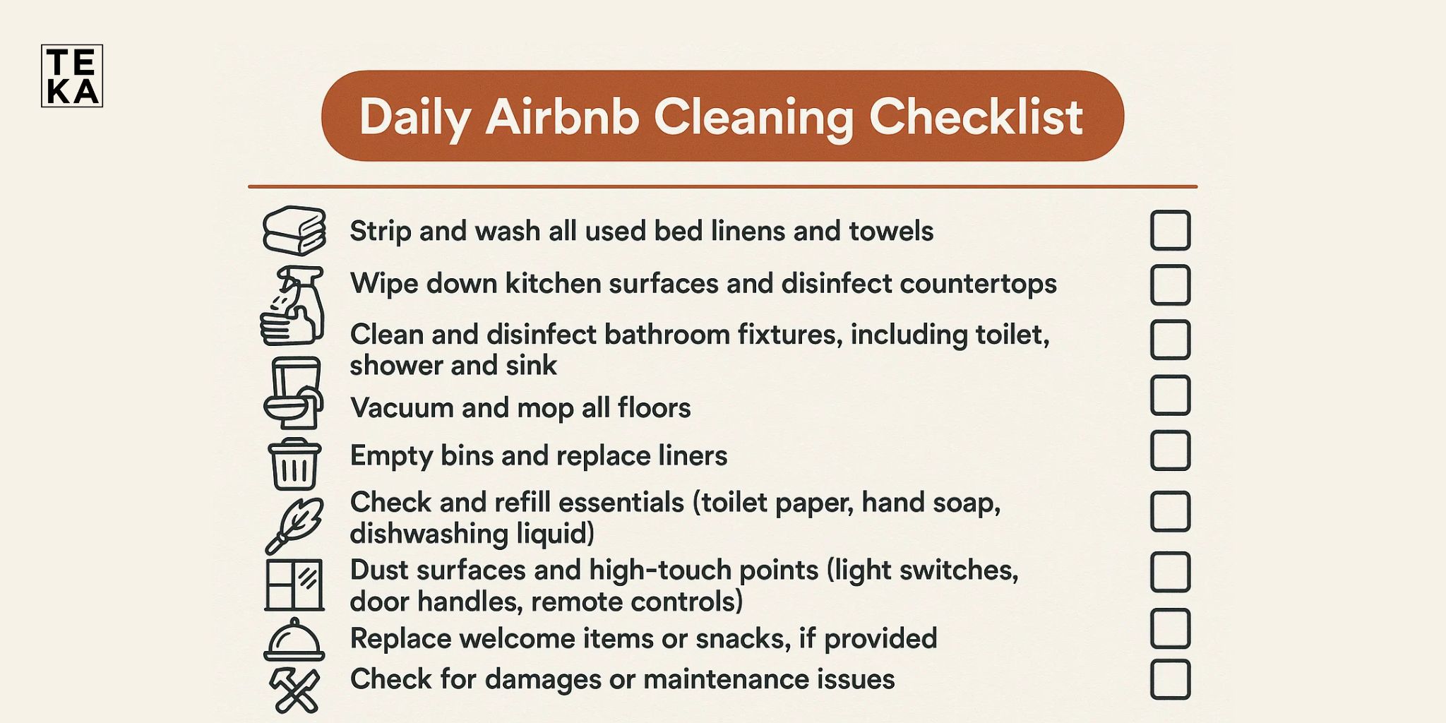 daily airbnb cleaning checklist